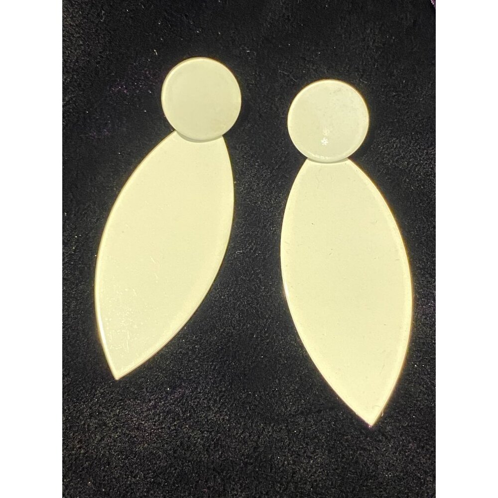 Vintage 1980's White Metal Dangle Pierced Earrings Retro 2 1/8" x 3/4"